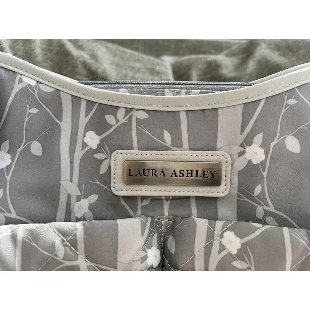Laura Ashley Baby Gray Floral Diaper Bag Tote Changing Pad Pockets